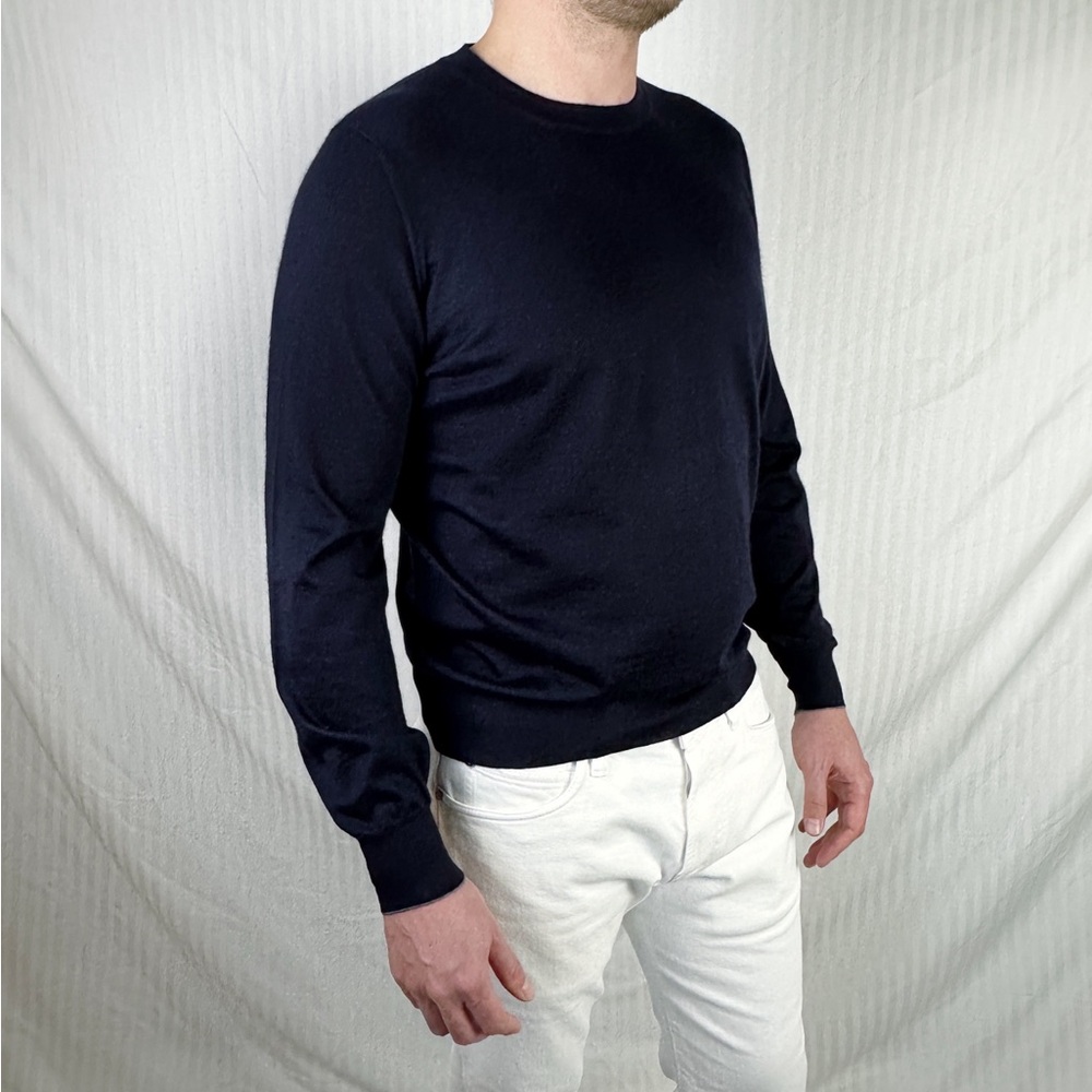 NWT Brunello Cucinelli Cashmere Silk Knit Pullover Crew Sweater Navy Blue M 48